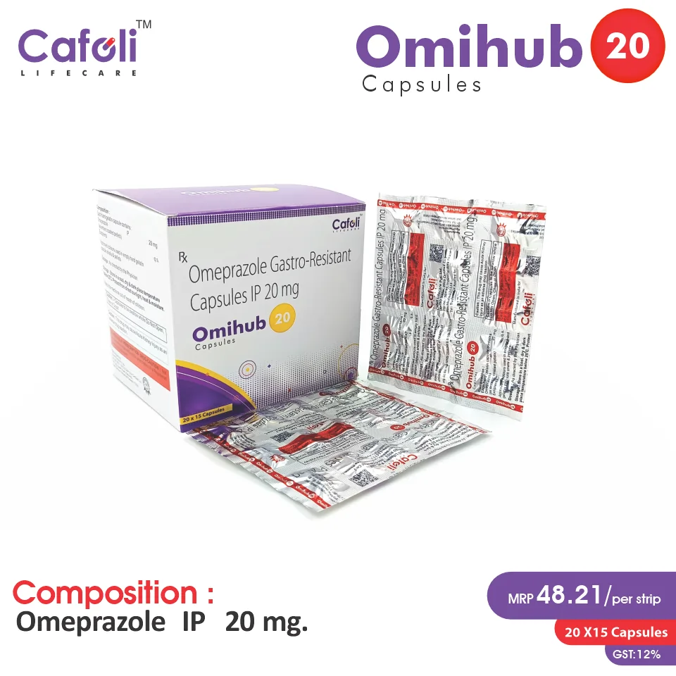 Omeprazole (20mg) Capsule at the best price in PCD Pharma Franchise for Proton Pump Inhibitor and (GERD) Treatment.